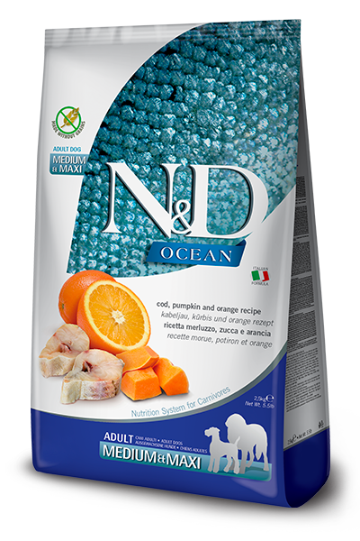 Farmina N&D Ocean Canine Adult Medium & Maxi Dog Food Formula - Cod, Pumpkin & Orange