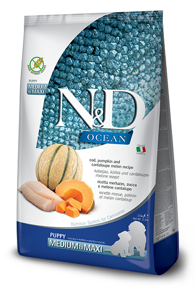 Farmina Natural & Delicious Ocean Canine Puppy Medium & Maxi Dog Food Formula - Codfish, Pumpkin, & Orange