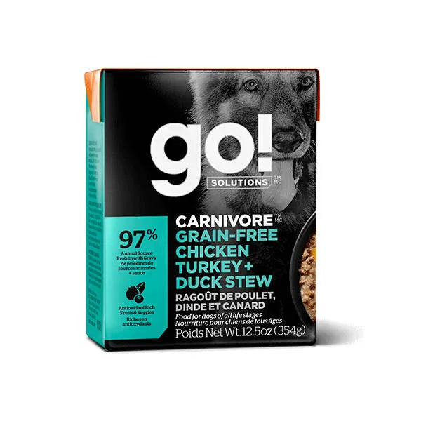 Go! Solutions Carnivore Grain Free Tetra Packs for Dogs - Chicken, Turkey & Duck Stew