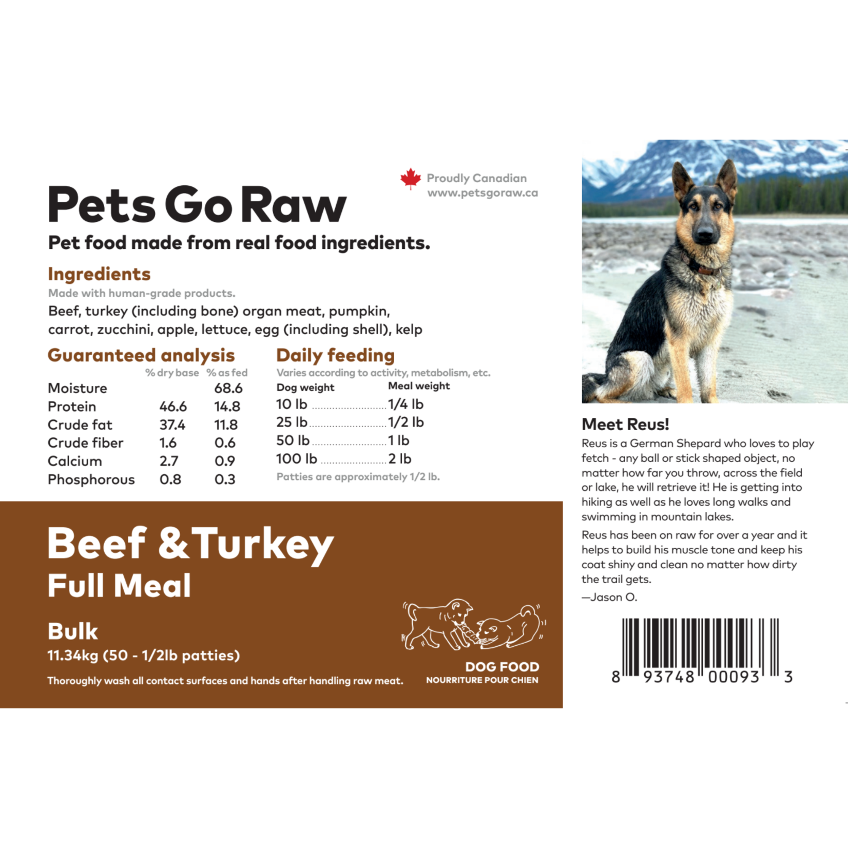 Pets Go Raw beef and Turkey Full Meal